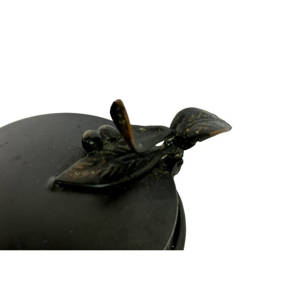 Vintage Metal & Glass Sugar Jam Condiment Jar with Leaf & Berry Lid & Spoon - Picture 9 of 12